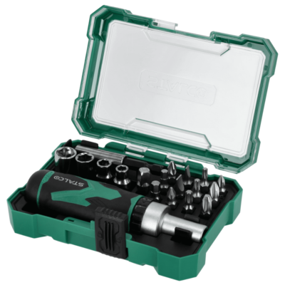 Zestaw nasadek i końcówek wkrętakowych z grzechotką 19 szt. STALCO S-13722-MYHOMETOOLS-STALCO
