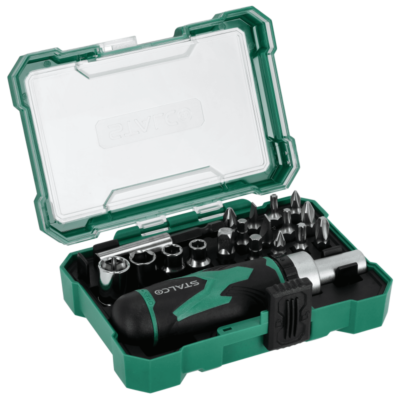 Zestaw nasadek i końcówek wkrętakowych z grzechotką 19 szt. STALCO S-13722-MYHOMETOOLS-STALCO